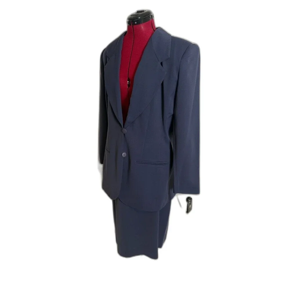 NWT Valerie Stevens Skirt Suit Size 16 Navy Blue 2-Piece Set Blazer & Skirt